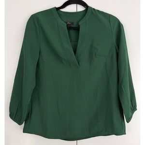 J.Crew Forest Green Split Neck Blouse LS Pleated Back Soft Lightweight Top XXS‎